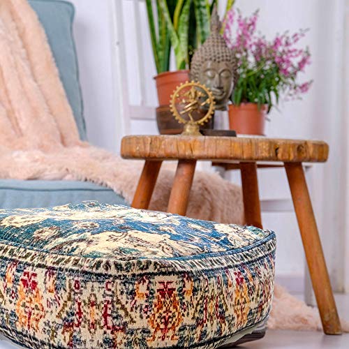 Mandala Life ART Bohemian Yoga Decor Pouf Ottoman - Stuffed - Round Meditation Pillow - Hand Printed Organic Cotton Floor Cushion - Thumbnail 4