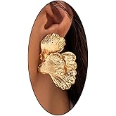 14k Gold Floral Petal Statement Earrings for Women Geometric Chunky Sectored Leaf Dangle Earrings Exaggerated Flower Drop Earrings Jewelry Gifts