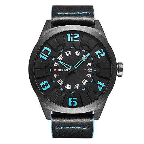 Curren hombres reloj moda lujo deporte hombres militares reloj de pulsera cuero marrón cuarzo reloj