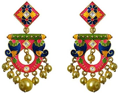 MK Jewellers Pink Brass Jhumki Earrings for Women