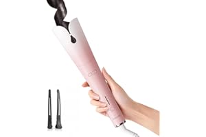 BABONIR Automatic Curling Iron, 1.25'' Rotating Curling Iron Wand with 3 Temp, 2-Way Rotation, Anti-Scald-Tangle, 500 Million Ionic, Dual Voltage & Lightweight for Travel Automatic Hair Curler, Pink