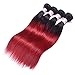 Aigemei Hair Peruvian Ombre Burgundy Hair Extensions Black To Red Straight Weave Two Tone 4 Bundles 14 16 18 20 Inches Total 200 Gram