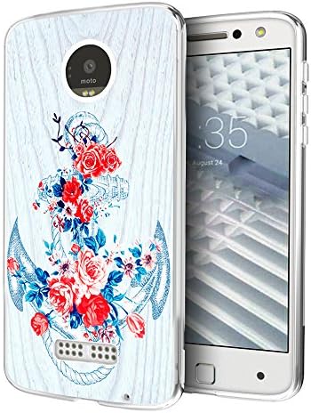 Moto Z Force Droid Case Anchor,Gifun [Anti-Slide] and [Drop Protection] Clear Soft TPU Premium Flexible Protective Case for Motorola Moto Z Force Droid Edition -Vintage Blue Wood and Anchor
