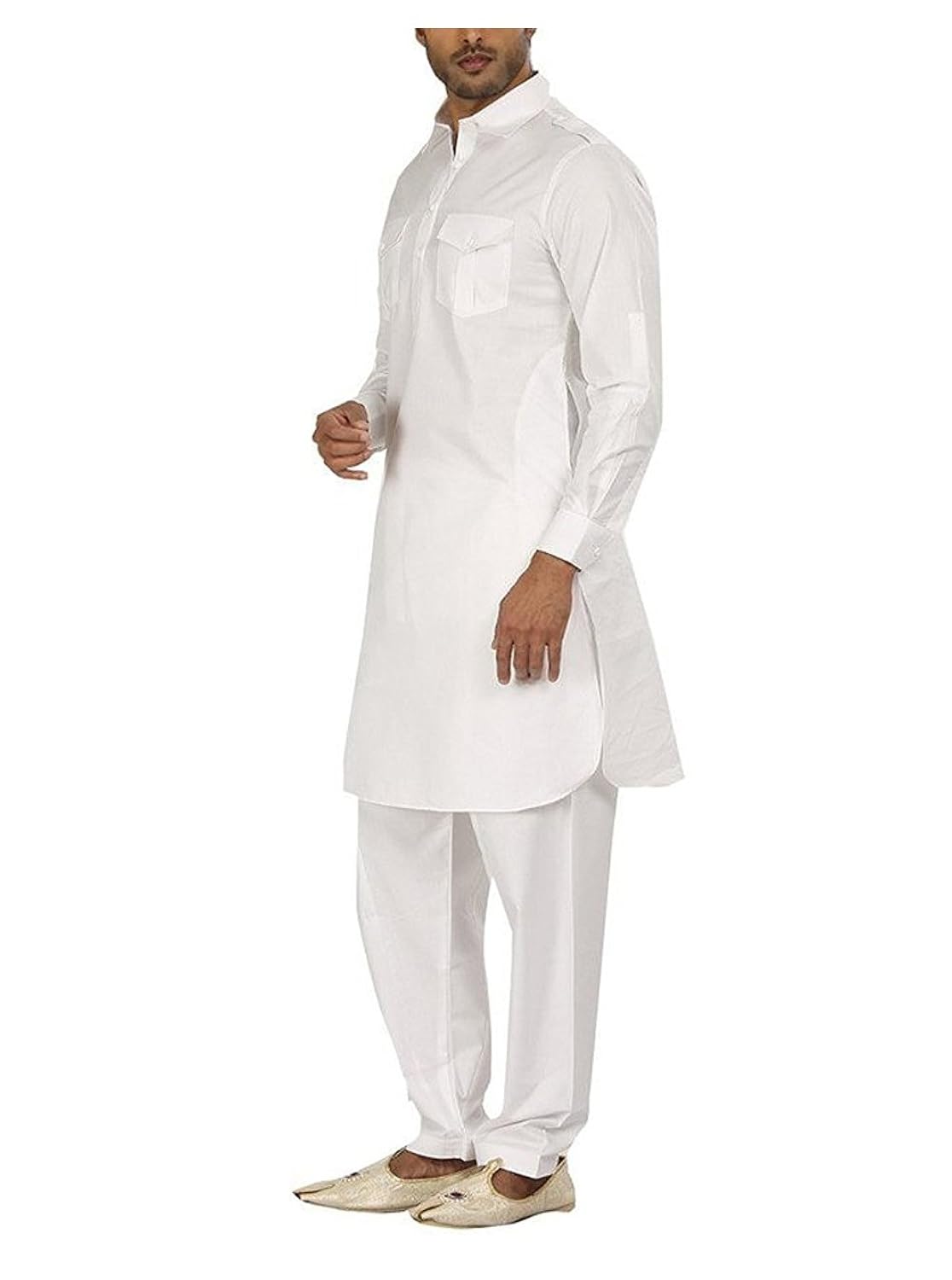 royal men's blended white pathani suit for men