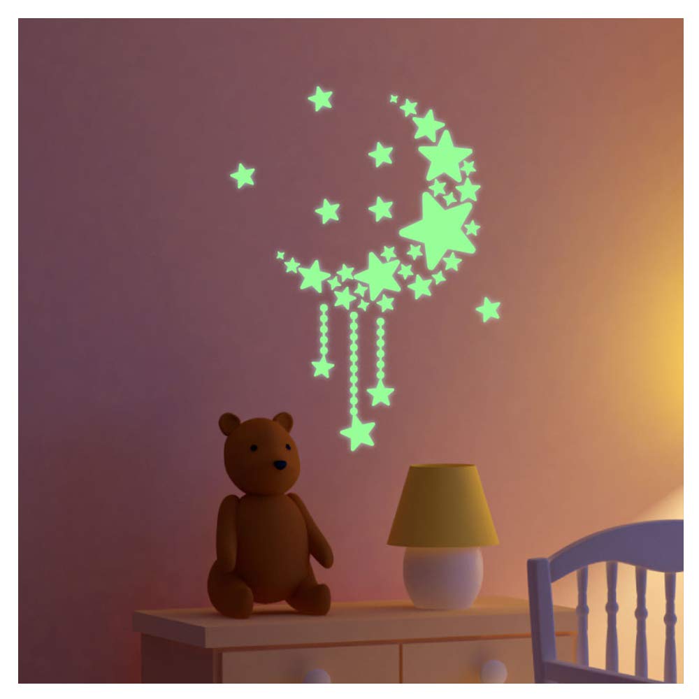 Glow Stickers| Glow in The Dark Wall Decal Monn and Stars - Wall Paper Decoration Phosphorescent - 30 x 20 cm