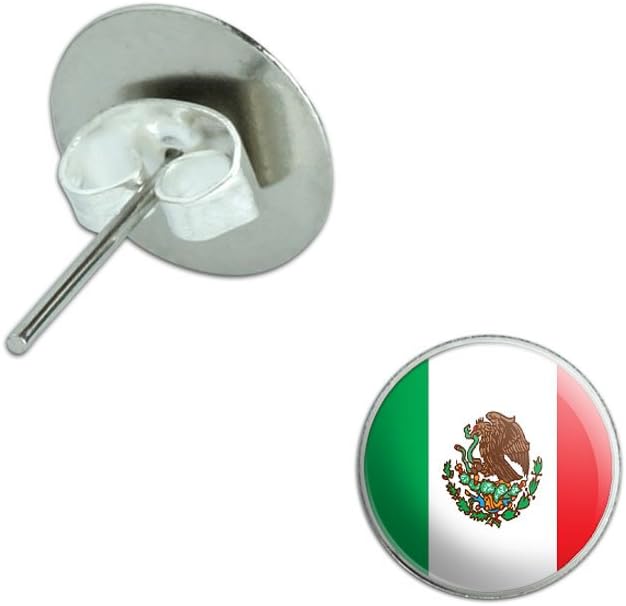 Mexico Mexican Flag Novelty Silver Plated Stud Earrings