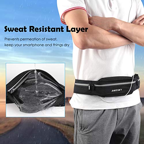 Elastic Running Belt 3 Pocket Waist Pack Pouch Fanny Pack to Hold Cell Phones Up to to 6.5