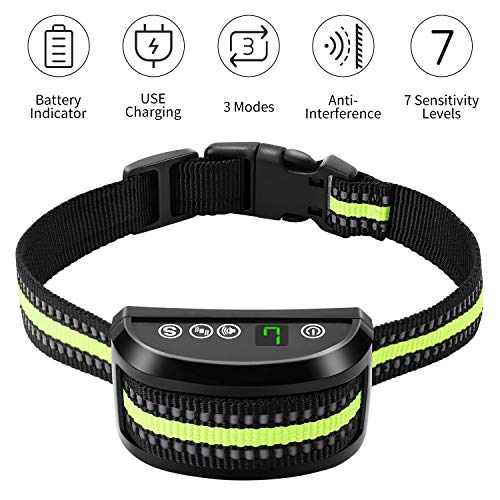 Slopehill Dog Bark Collar with Battery Indicator, Rechargeable Humane Automatic No Bark Collar for Small Medium Large Dog, 7 Adjustable Sensitivity and Intensity Levels, Sound and Vibration Modes