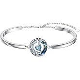 TOUPOP Birthstone Bracelet for Women 925 Sterling Silver Moon and Star Bangle Bracelet with Crystal Jewelry Valentines Day Mothers Day Birthday Gifts for Her Wife Mom