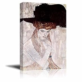 The Black Feather Hat by Gustav Klimt - Canvas Print Wall Art Famous Oil Painting Reproduction - 12" x 18"