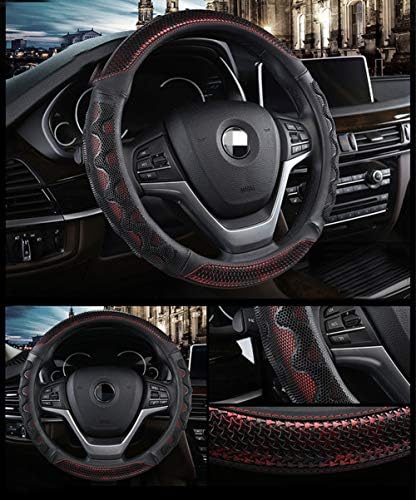 JYPC Silicone Non-Slip Universal Fit Steering Wheel Cover Novel Geometrical Pattern 15 inch (Upgrade Wine Red)