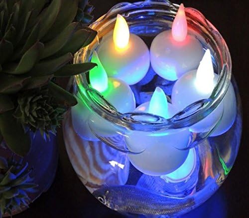 FiveOclock Waterproof Led Tea Lights Candles Battery Powered Bright Electronic Flickering Tealights Candles Fake Votive Bathroom Decoration Pool SPA Party 4 Colorful Light(Red, Yellow, Blue, Green)