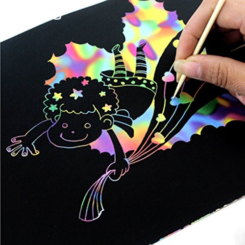 30 Sheet Scratch & Sketch Art papers for Kids Childrens Girls, Scratch Art Rainbow With Three Wood Stylus, Scratch Magic Notes, 7.5" x 10.2"
