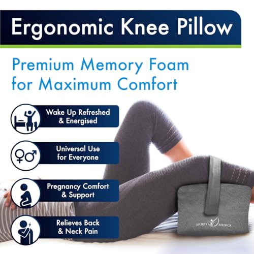 Ergonomic Knee Pillow for Side Sleepers - eHandbook Included - Memory Foam Knee Pillow for Sleeping on Side - Hip & Leg Wedge Cushion
