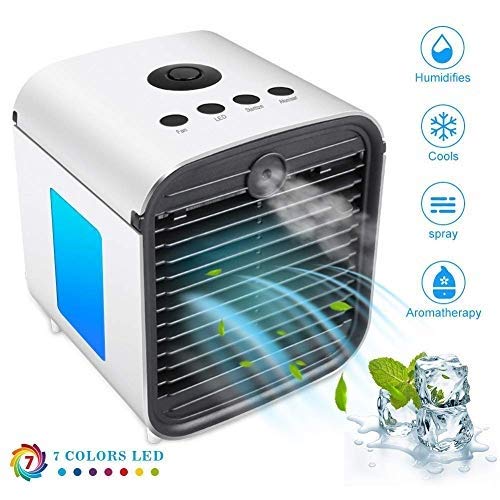 Evaporative Coolers Personal Space Air Cooler Multifunction USB Portable Mini Air Conditioner with 7 LED Night Light, 3 Speeds Quick Cool and Sterilization Aromatherapy evaporative coolers for home