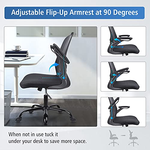 Komene Home Office Chair, Ergonomic Desk Chairs, Adjustable Computer Chair with Flip Up Armrests
