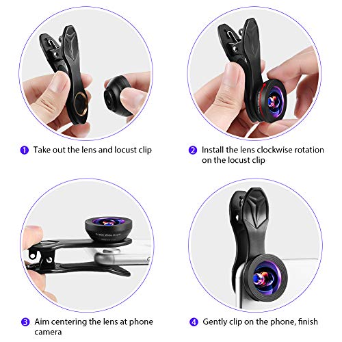 Phone Camera Lens,10 in 1 Cell Phone Lens Kit 0.63 Wide Angle Lens+0.36 Wide Angle Lens+198°Fisheye Lens+20X Macro Lens+15X Macro Lens+Star Filter+CPL+Kaleidoscope Lens+Telephoto Lens+Flow Filter - Thumbnail 6