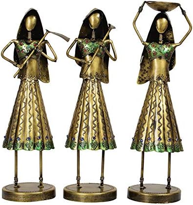 Balaji Artisan Handmade Iron Tribal 16 inch Musician Dolls/Ladies Figurine Showpiece for Home Decorative Gift Items (Set of 3); Balaji-07