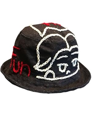 Happy Jeans Bucket Hat Handmade embroidery stitching Japanese Cartoon Nice Hat