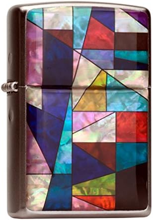 Mother of Pearl Handmade Blue Red Violet Colorful Patchwork Design Flip Top Windproof Metal Chrome Pocket Oil Cigarette Tobacco Smoking Camping Lighter