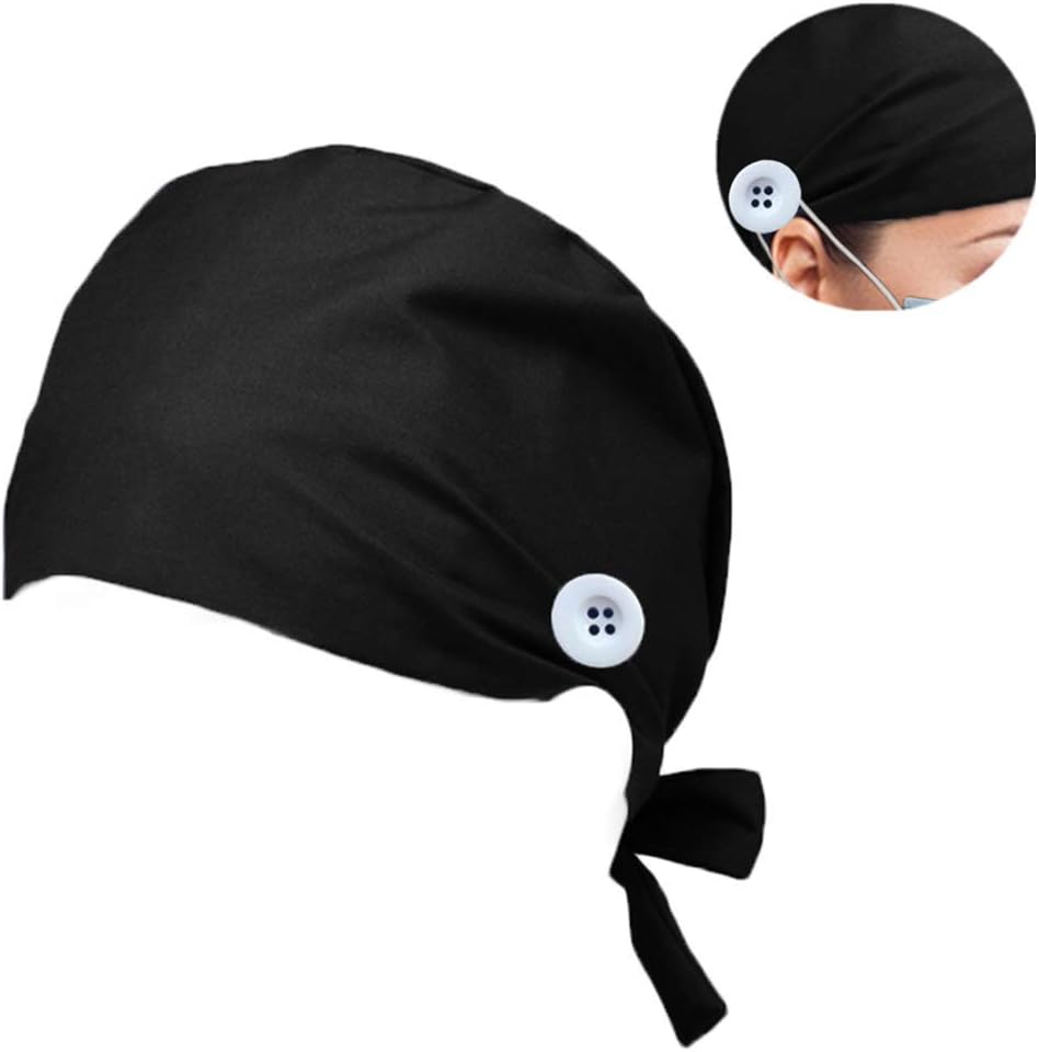 BUTITNOW Working Cap with Button and Sweatband Adjustable Bouffant Hats for Women Men