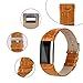 iGK Leather Replacement Bands Compatible for Fitbit Charge 2, Genuine Leather Wristbands Brown Bamboo-Grain
