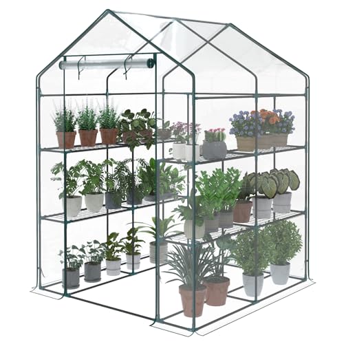NEWBULIG Walk-in Greenhouse 56.3"x56.3"x76.7" Outdoor, Portable Greenhouse Kit with Thick PVC Cover & Roll-Up Zipper Door, Sturdy Steel Frame for Backyard, Patio, Garden, Clear