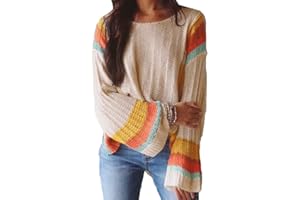 Dokotoo Womens 2025 Summer Tops Casual Color Block Striped Lightweight Knit Trendy Boho Clothes Pullover Sweaters