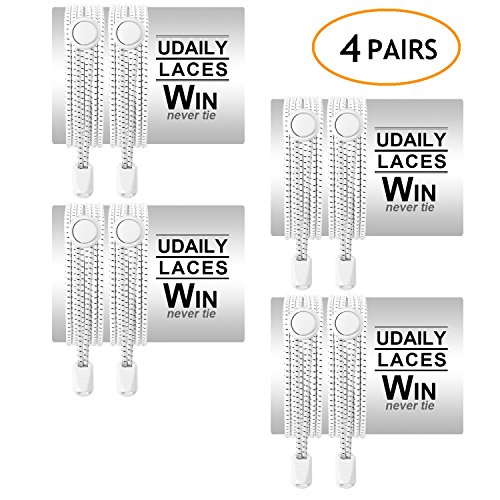 Udaily No Tie Shoelaces (pack of 4), Elastic Shoe Laces for Kids and Adults, Lock Tie Running Shoe Laces for Sneakers, Boots Board Shoes and Casual Shoes (White) - Thumbnail 7
