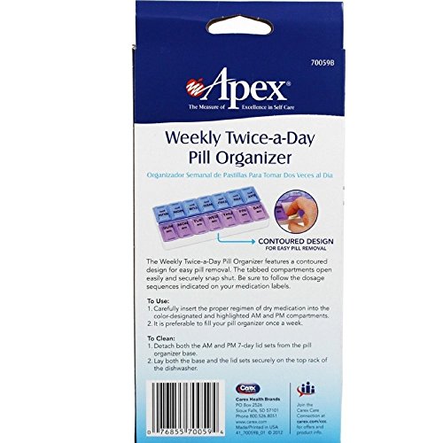 Apex Twice-A-Day Weekly Pill Organizer 1 ea (Color may vary) ( Pack of 6)
