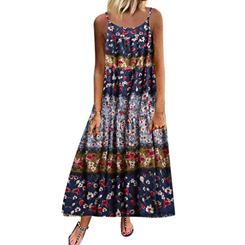 Witspace Women Plus Size Casual Loose Sleeveless Boho Retro Linen Print Long Maxi Dress - Thumbnail 5