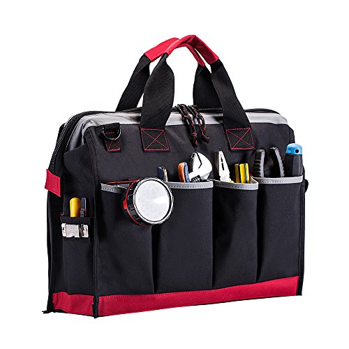 Tool Bag Organizer, 25 Pockets 16-inch Wide Mouth Rugged Tools Storage Bag for Electrician, Contractor, Plumber, Cable Repairman