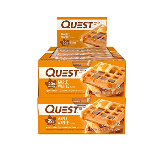 Quest Nutrition Protein Bar Maple Waffle. Low Carb Meal Replacement Bar w/ 20g+ Protein. High Fiber, Soy-Free, Gluten-Free (24 Count)
