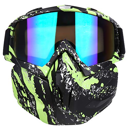 PiscatorZone Motorcycle Goggles Mask, Tactical Glasses with Detachable Mask Adjustable Windproof Outdoor Paintball Airsoft Mask Face Shield for Kids Men Women