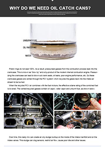 Sporacingrts Compact Baffled 2 Port Oil Catch Can Tank Universal Aluminum Air Oil Separator Black