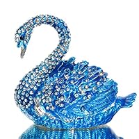 Waltz&F Diamond Blue swanTrinket Box Hinged Hand-Painted Figurine Collectible Ring Holder with Gift Box