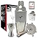 Professional Cocktail Set by BARTENDER SOUL - 25oz 0.8mm Thickness Shaker with Built-In Strainer, Jigger, Muddler, Spoon, Pourers and Recipes - All 18/8 Quality Stainless Steel Kit
