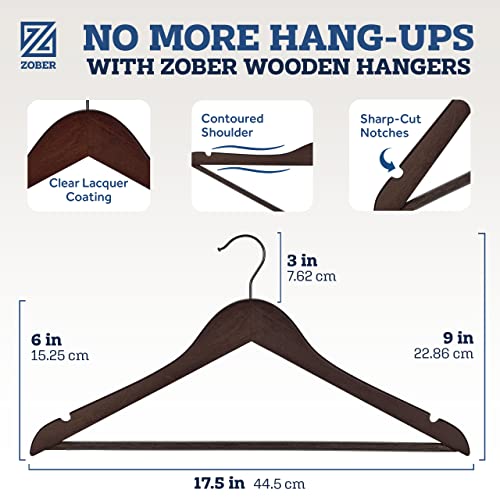 Zober Wooden Hangers 20 Pack Non Slip Wood Clothes Hanger for Suits