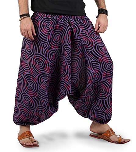 Boho hippie mens womens harem pants - spiral design (purple)