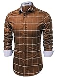 Coofandy Men's Fashion Long Sleeve Plaid Button Down Casual Shirt, Large, Brown