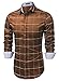 Coofandy Men's Fashion Long Sleeve Plaid Button Down Casual Shirt, Large, Brown