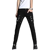 Idopy Men`s Punk Gothic Night Club Party Buckles Motorcycle Pants Biker Jeans