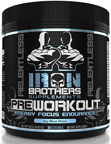 Pre Workout Supplements Powder for Men/Women - Best Creatine Free Nutrition - Muscle Pump Optimum Energy Fat Burner - 30 Servings–Most Potent Natural High Stimulant-Strong Caffeine Icy Blue Razz