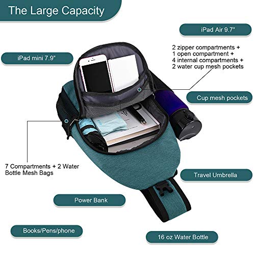 15.7 Inch Sling Backpack Sling Bag Small Backpack for Women Men Kids Travel Hiking Bag (Mint Turquoise)