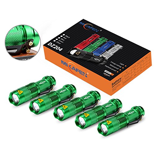 MIKAFEN 5 Pack Mini Flashlights LED Flashlight 300lm Zoomable Tactical Flashlight with 3 Modes(Green)