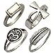 Q&Q Fashion 4Pcs Silver Egyptian Ankh Cross Buddhist Om Ohm Aum Feather Leaf Rhinestone Band Ring, 7