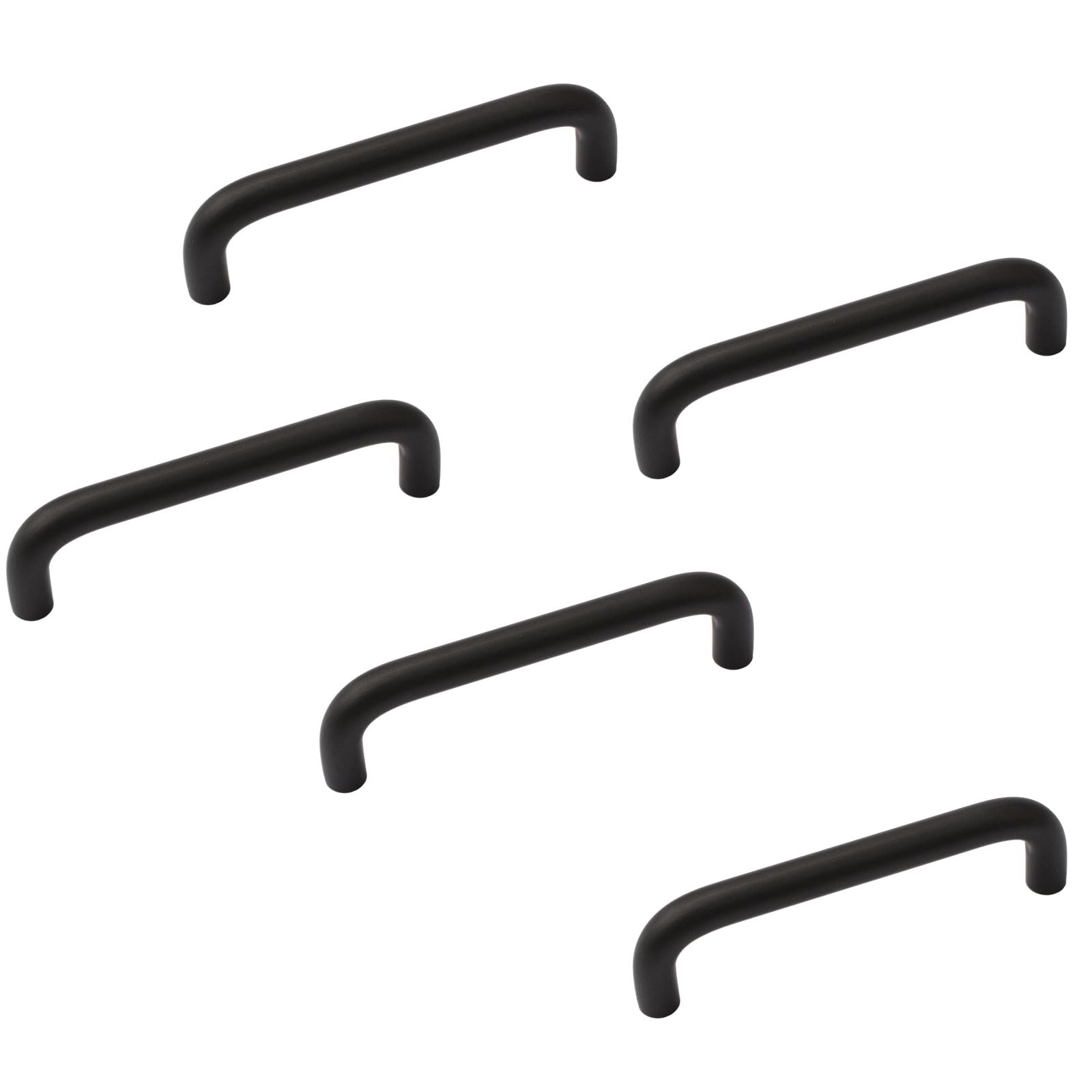 MOROBOR Aluminum Alloy Solid Round Handle, 96 mm Hole Centers U-Shaped Cabinet Hardware Pull for Bedroom Bathroom Kitchen Cabinets Door- 5 Pack/Matte Black