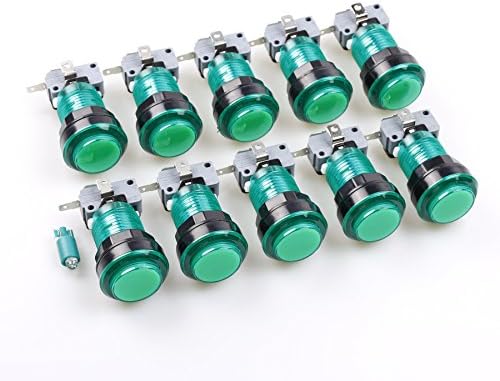 Easyget 10 Pcs/lots 5V Translucent LED Illuminated Arcade Push Button with Microswitch for Arcade Fighting Games/Mame Jamma Game Machine/Arcade Video Games Projects - Green