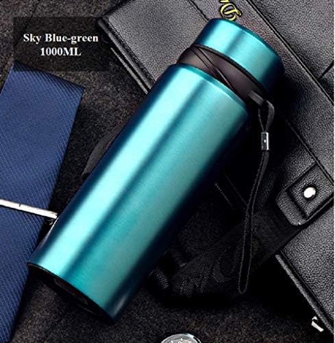 24 Hrs Heat Insulated Double Wall Vacuum flask Thermos Coffee | 17oz/33oz (500ml/1000ml) Stainless Steel Water Bottle/Insulated Travel Mug with Tea/Coffee Filter- Sky Blue-Green, 33 oz