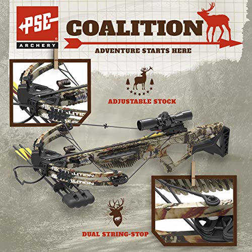 PSE ARCHERY Coalition Crossbow Package Adjustable Stock Dual String Stop Up to 380 fps 5